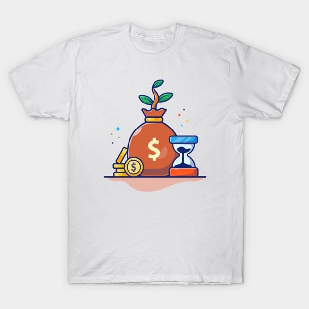 Stock of coin, plant of money and hourglasses cartoon T-Shirt by Catalyst Labs